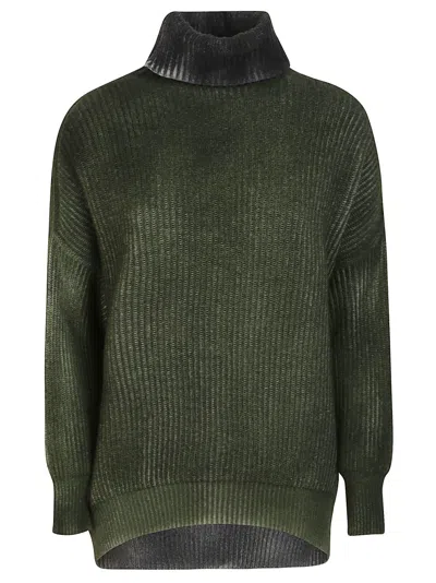 Avant Toi Dolcevita Hand-painted Heather English Rib Turtleneck Sweater In Green