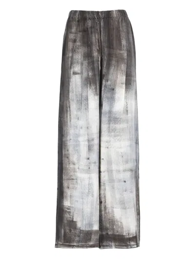 Avant Toi Wide-leg Silk Pants With Abstract Pattern In Gray