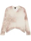 Avant Toi Marble Effect Brushed Cashmere And Silk V Neck Oversized Pul In Neutrals