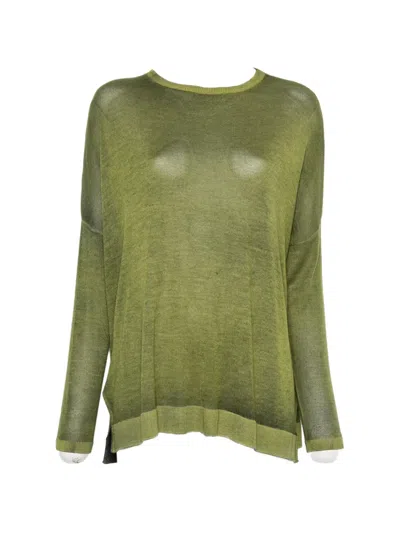 Avant Toi Fine-knit Side-slit Sweater In Green