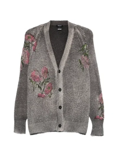 Avant Toi Floral-details Buttoned Cardigan In Gray