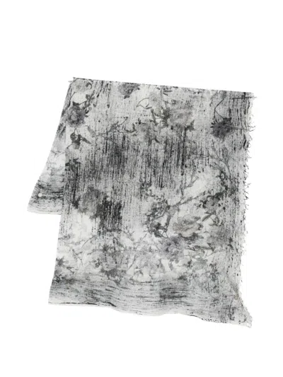 Avant Toi Floral Frayed Scarf In Gray