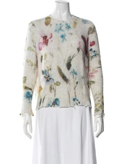 Pre-owned Avant Toi Floral Print Crew Neck Sweater In White