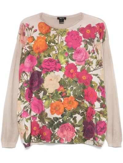 Avant Toi Floral-print Knitted Top In Brown