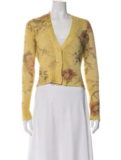 Pre-owned Avant Toi Floral Print V-neck Sweater In Yellow