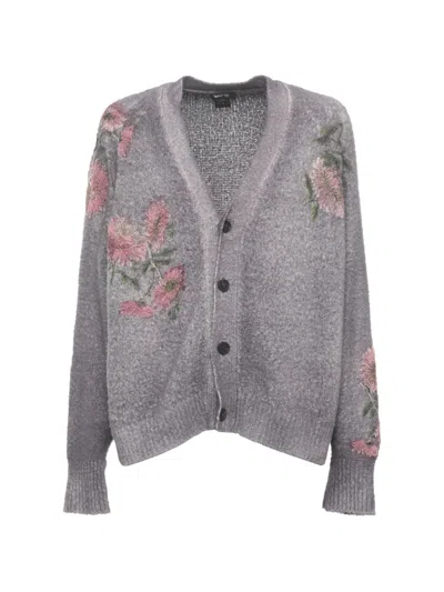 Avant Toi Floral-embroidered Cardigan In Gray