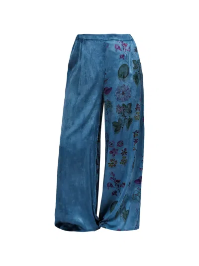 Avant Toi Floral-print Palazzo Pants In Blue