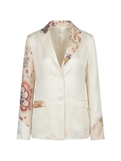 Avant Toi Floral-print Silk-blend Blazer In Neutral