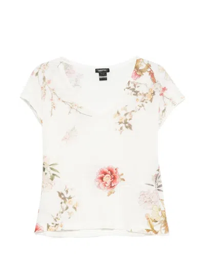 Avant Toi Floral-print V-neck T-shirt In Neutral
