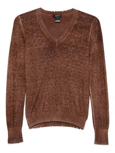 Avant Toi Frayed Knitted Top In Brown