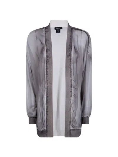 Avant Toi Hand Painted Chiffon Cardigan With Pure Silk Fine Back And Edges In Gray