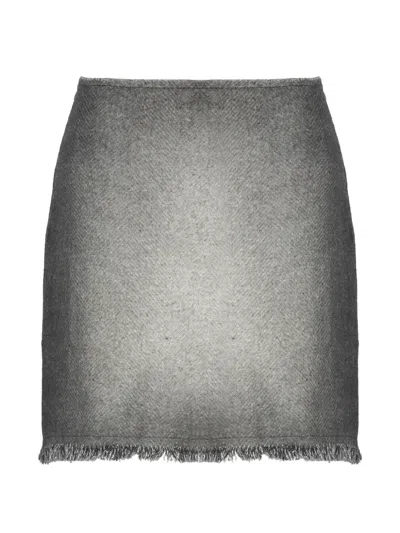 Avant Toi Fringed Herringbone Mini Skirt In Gray