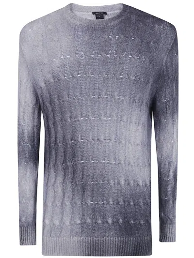 Avant Toi Gradient Effect Cashmere And Silk Braided Round Neck Pullover In White