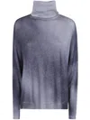 Avant Toi Gradient Effect High Neck Oversize Pullover With Slits In Blue