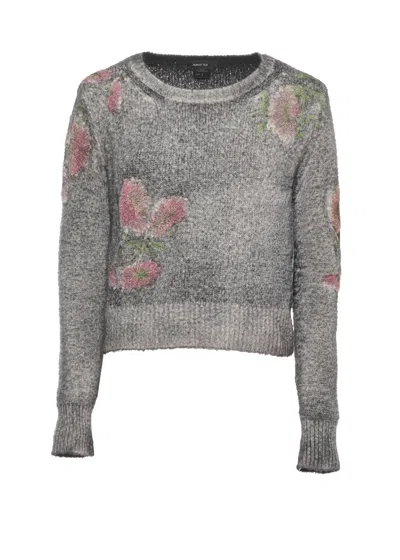 Avant Toi Grey Floral Pattern Cotton Cardigan In Gray