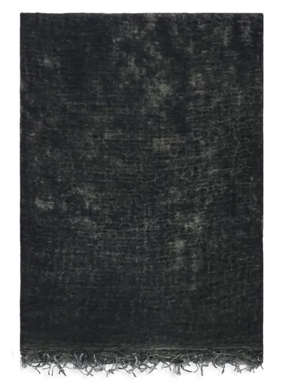 Avant Toi Grey Melange Cashmere Fringed Scarf In Black