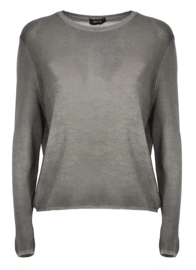 Avant Toi Grey Ribbed Trims Cashmere-silk Sweater In Gray