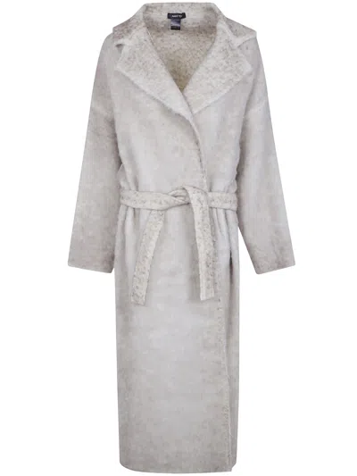 Avant Toi Hand Painted Alpaca Over Coat With Belt In Gray
