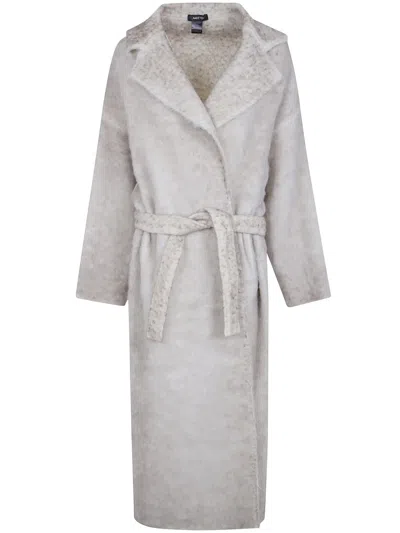 Avant Toi Hand Painted Alpaca Over Coat With Belt In Gray