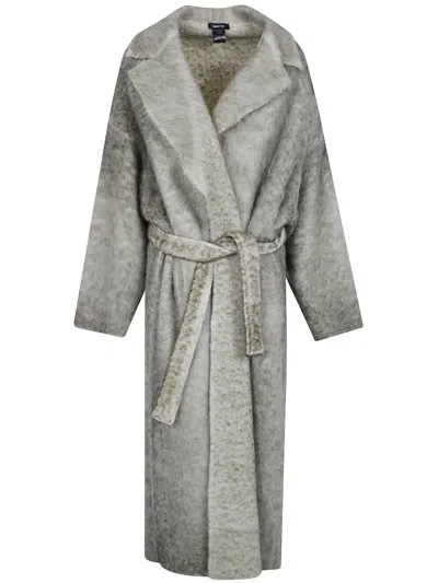 Avant Toi Hand Painted Alpaca Over Coat With Belt In Green