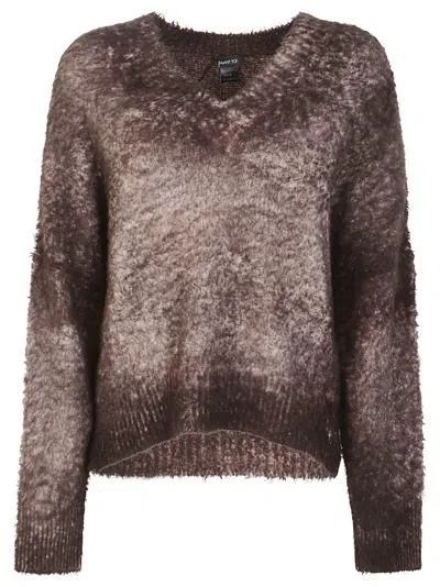 Avant Toi Hand-painted Brushed Cotton Blend Sweater With V-neck Design In Brown