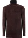 Avant Toi Hand Painted Brushed Cotton High Neck Pullover In Brown