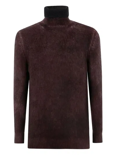 Avant Toi Hand Painted Brushed Cotton High Neck Pullover In Brown