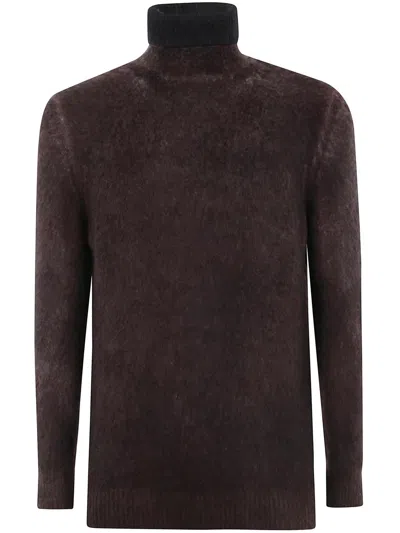 Avant Toi Hand Painted Brushed Cotton High Neck Pullover Clothing In Brown