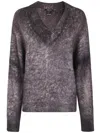 Avant Toi "hand Painted" Brushed Cotton V Neck Pullover Clothing In Gray