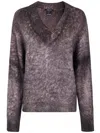 Avant Toi "hand Painted" Brushed Cotton V Neck Pullover Clothing In Multi