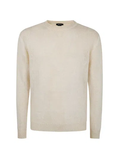 Avant Toi "hand Painted" Brushed Linen Round Neck Pullover In Neutral