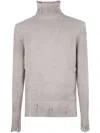 Avant Toi Hand Painted Cashmere And Silk High Neck Pullover With Destr In Neutral