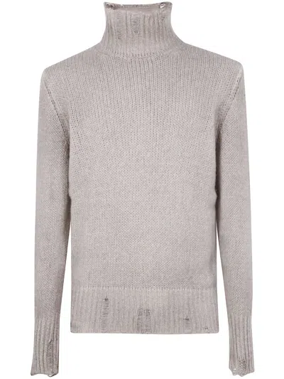 Avant Toi Hand Painted Cashmere And Silk High Neck Pullover With Destroyed Edges Clothing In Neutral