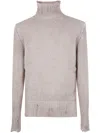 Avant Toi Hand Painted Cashmere And Silk High Neck Pullover With Destroyed Edges In Neutral