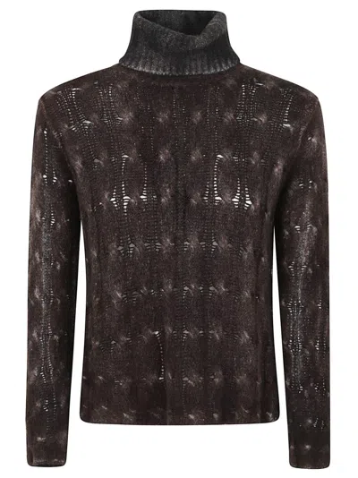 Avant Toi Hand-painted Cashmere-silk Cable-knit Sweater In Brown