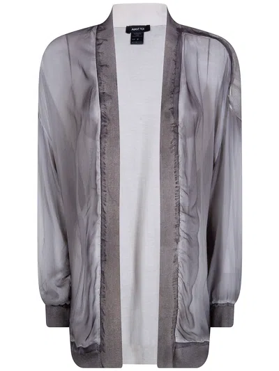 Avant Toi Hand Painted Chiffon Cardigan With Pure Silk Fine Back And E In Gray