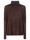 Avant Toi Hand-painted English Rib Turtleneck With Asymmetrical Hem In Burgundy
