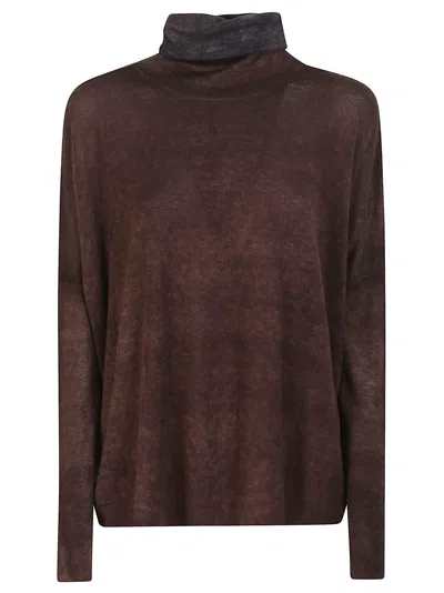 Avant Toi Hand-painted English Rib Turtleneck With Asymmetrical Hem In Burgundy