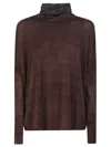 Avant Toi Hand-painted English Rib Turtleneck With Asymmetrical Hem In Multi
