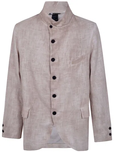 Avant Toi "hand Painted" Rever Jacket In Ramie` Fabric In Blue