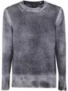 Avant Toi Hand Painted Round Neck Pullover In Cashmere Silk With Destr In Multi