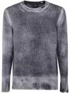 Avant Toi Hand Painted Round Neck Pullover In Cashmere Silk With Destroyed Edges In Gray