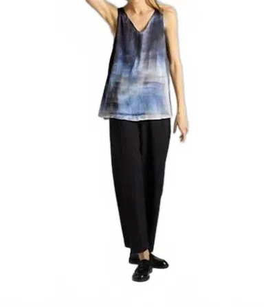Avant Toi Hand Painted Stretch Silk V Neck Tank Top In Midnight Murales In Multi