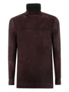 Avant Toi Hand Painted Brushed Cotton High Neck Pullover In Brown