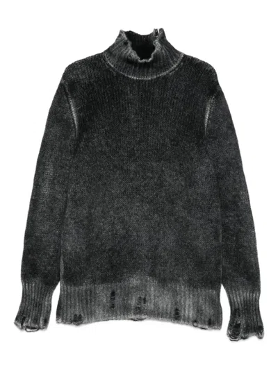 Avant Toi High-neck Frayed Sweater In Gray