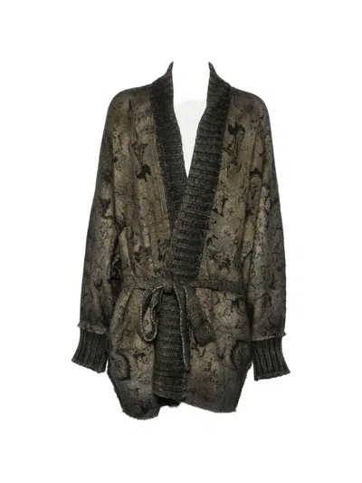 Avant Toi Jacquard-knit Belted Coat In Green