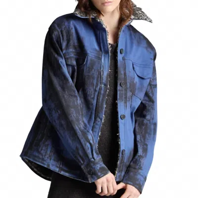 Avant Toi Jean Shirt Jacket With Trim In Midnight In Blue