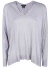 Avant Toi Laminated Hand Painted Oversize V Neck Pullover In Gray