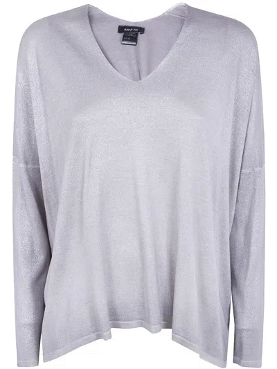Avant Toi Laminated Hand Painted Oversize V Neck Pullover In Gray