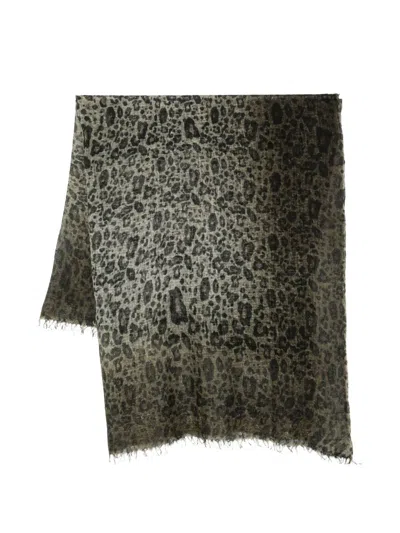 Avant Toi Leopard-print Frayed Scarf In Green
